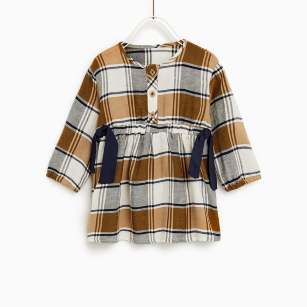 Zara Baby Plaid Dress with Ties Size 3/4